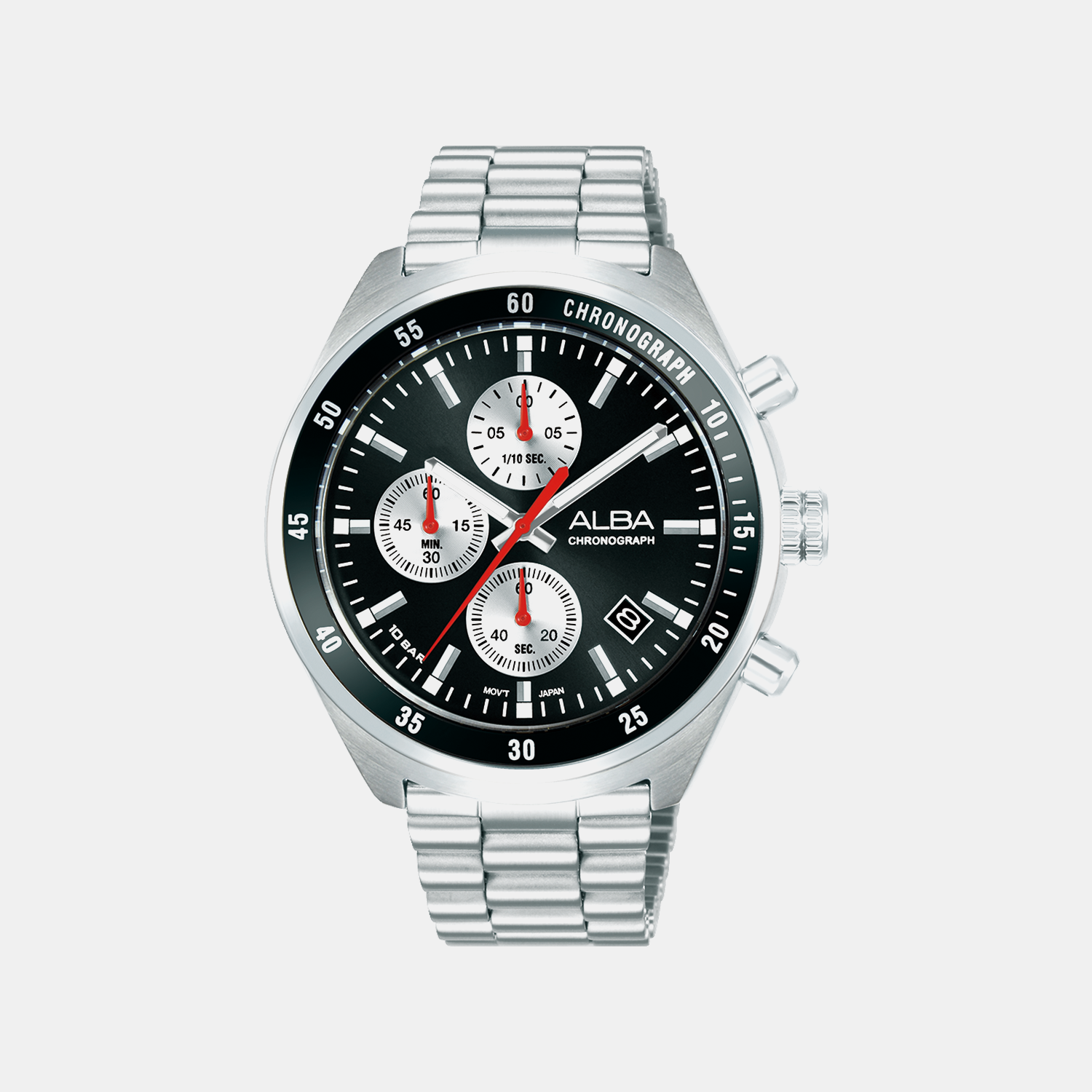 Men Quartz Black Dial Chronograph Stainless Steel Watch AM3A33X1