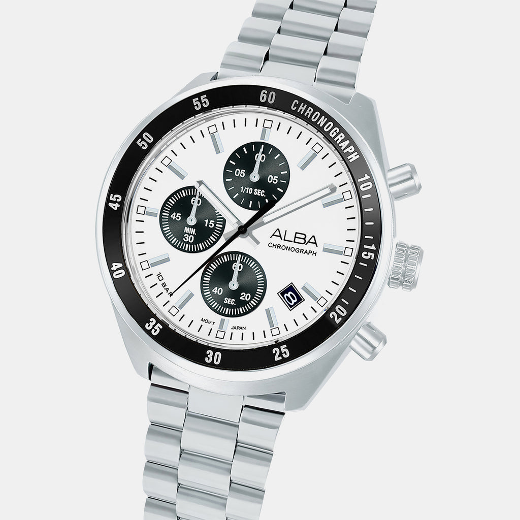 Active Men Quartz Silver Dial Chronograph Stainless Steel Watch AM3A35X1