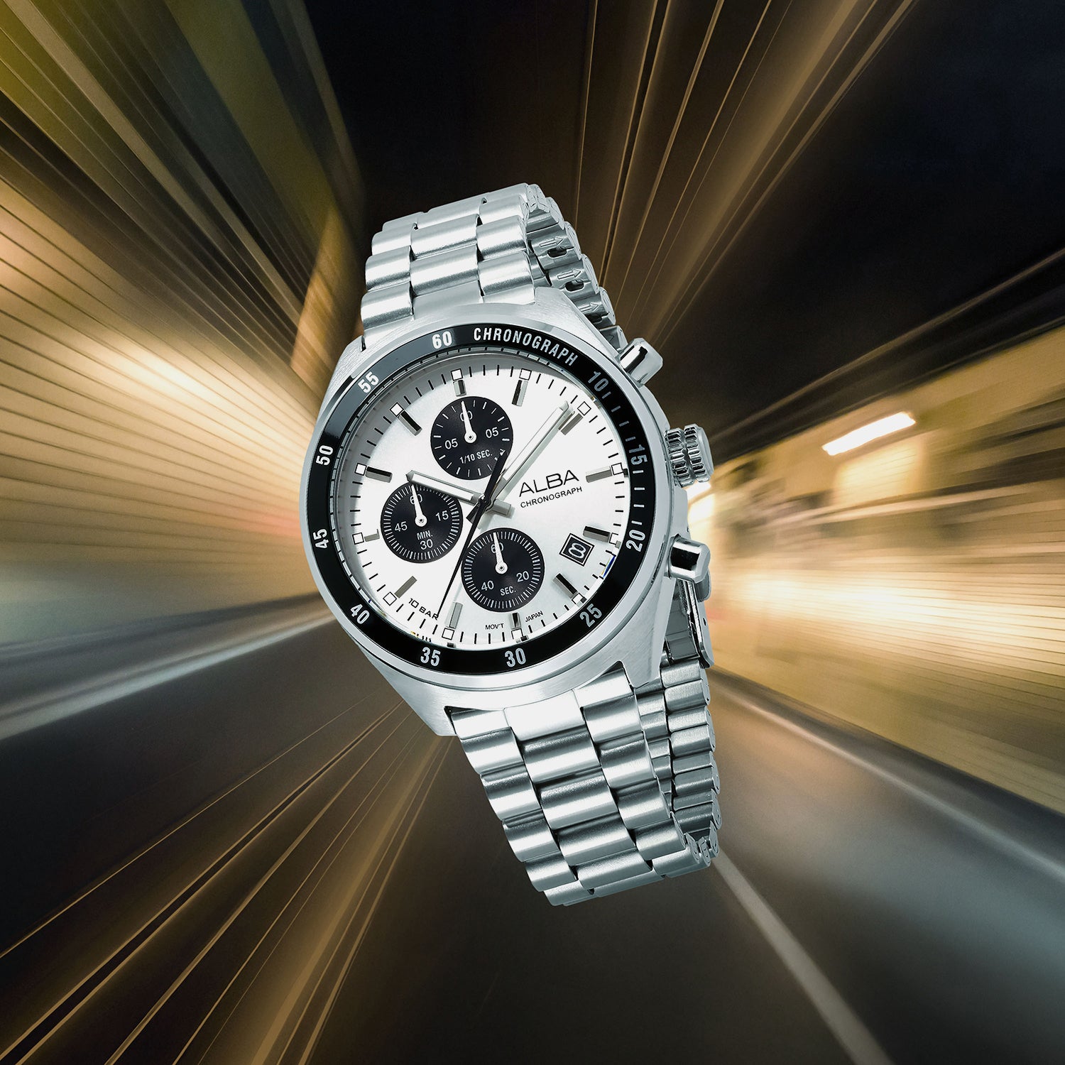 Active Men Quartz Silver Dial Chronograph Stainless Steel Watch AM3A35X1
