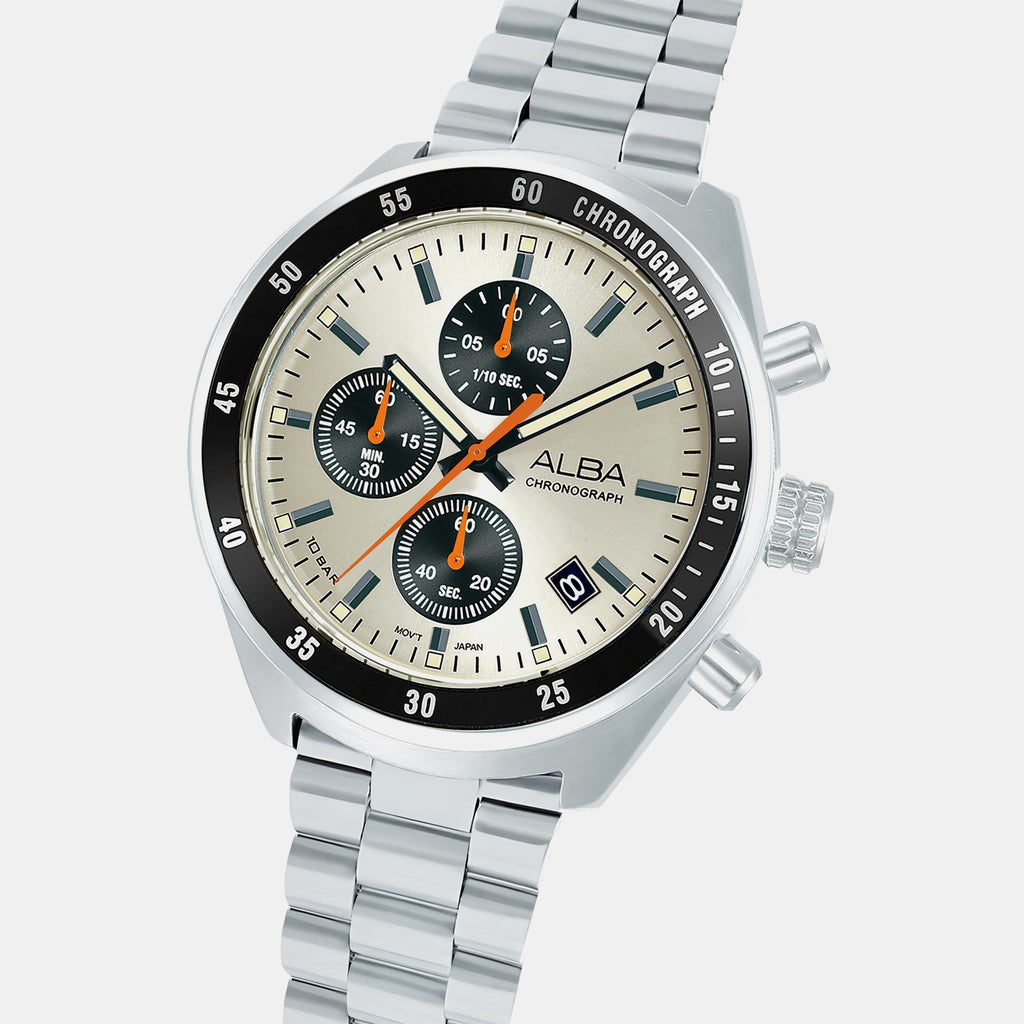 Retro Racer Men Quartz Beige Dial Chronograph Stainless Steel Watch AM3A41X1