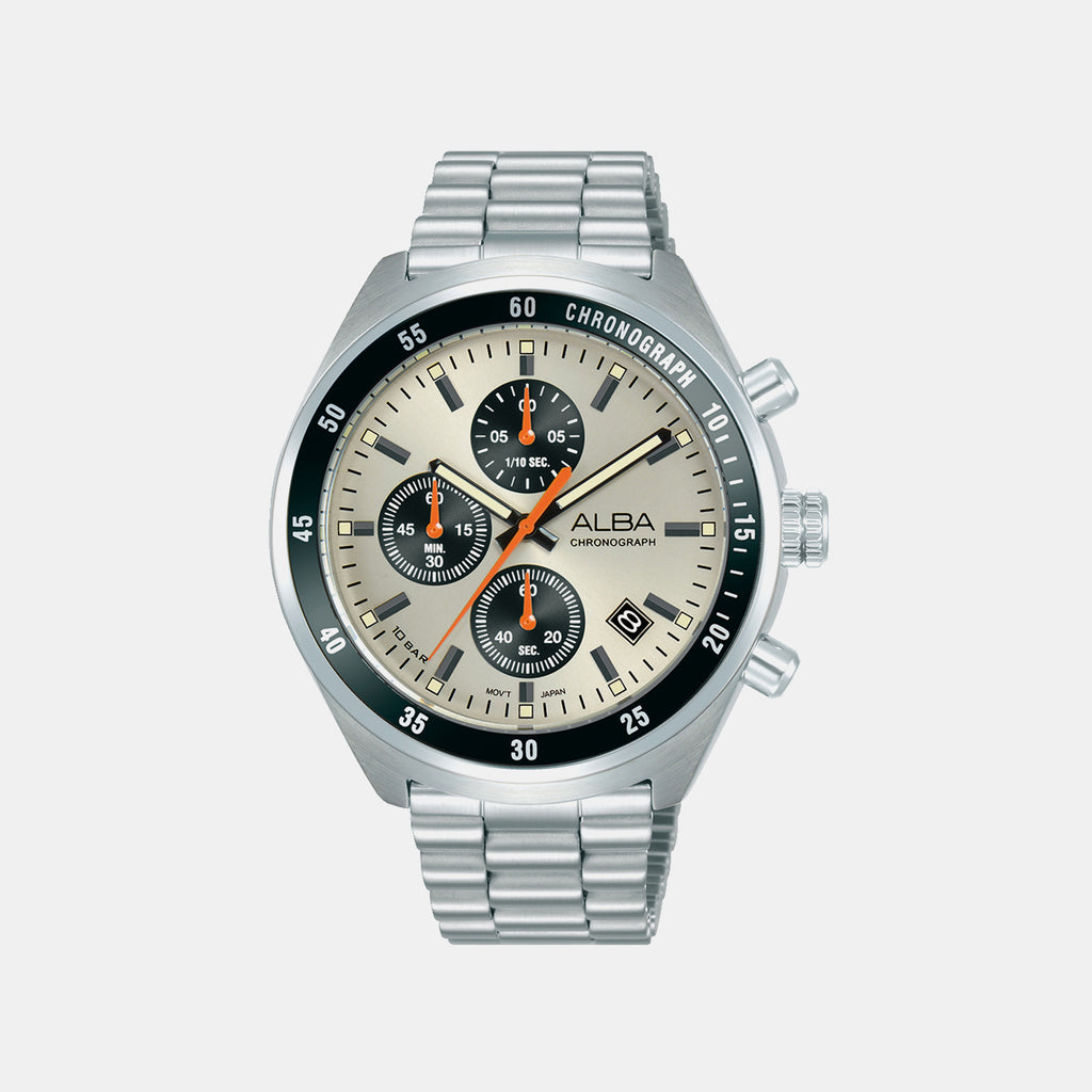 Retro Racer Men Quartz Beige Dial Chronograph Stainless Steel Watch AM3A41X1