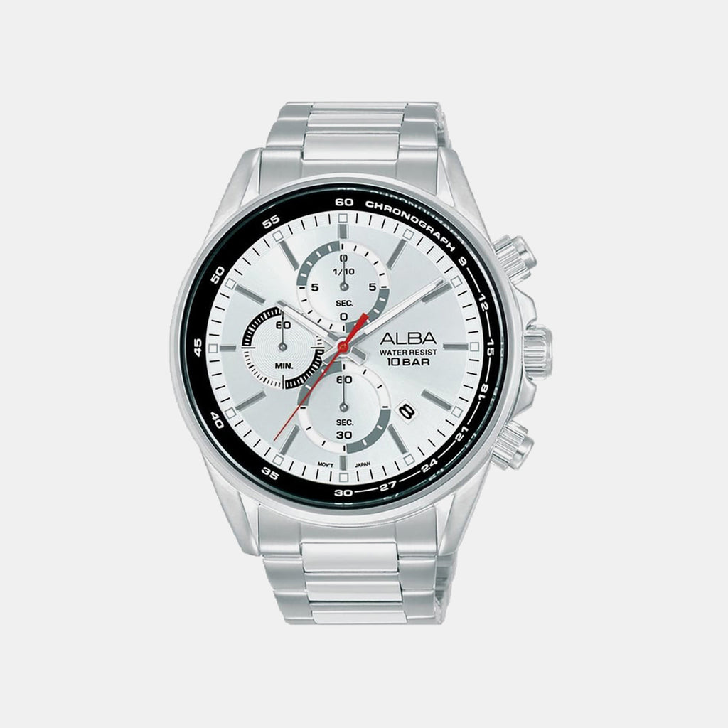 Men Quartz White Dial Chronograph Stainless Steel Watch AM3A51X1