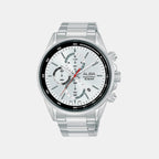 Men Quartz White Dial Chronograph Stainless Steel Watch AM3A51X1