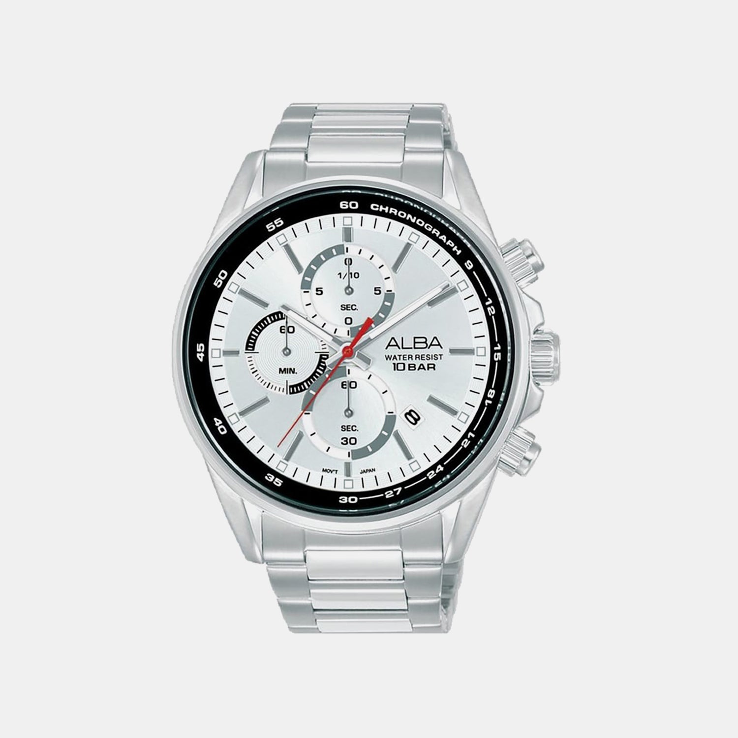Men Quartz White Dial Chronograph Stainless Steel Watch AM3A51X1