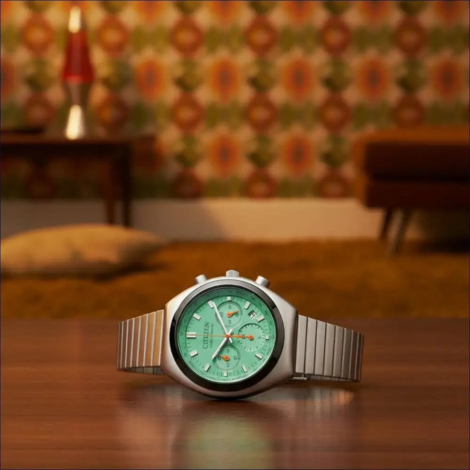 Women Quartz Green Dial Chronograph Stainless Steel Watch AN3660-73X