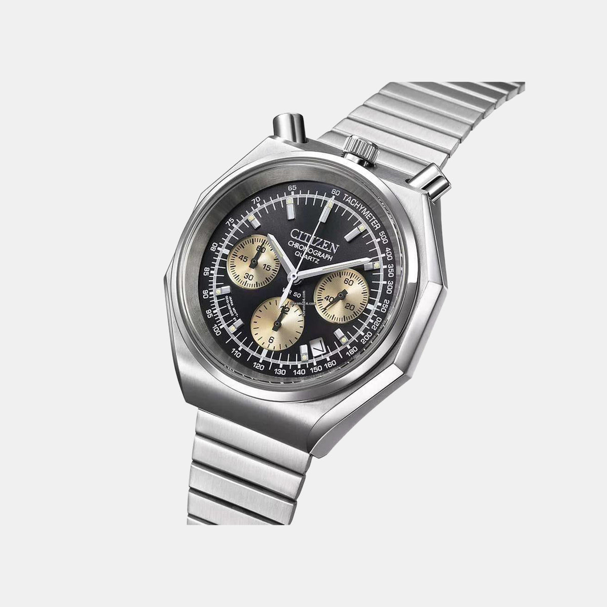 Tsuno Men Quartz Black Dial Chronograph Stainless Steel Watch AN3700-54E