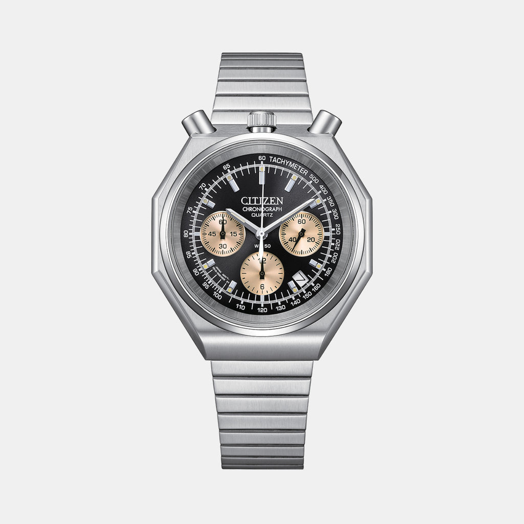Tsuno Men Quartz Black Dial Chronograph Stainless Steel Watch AN3700-54E