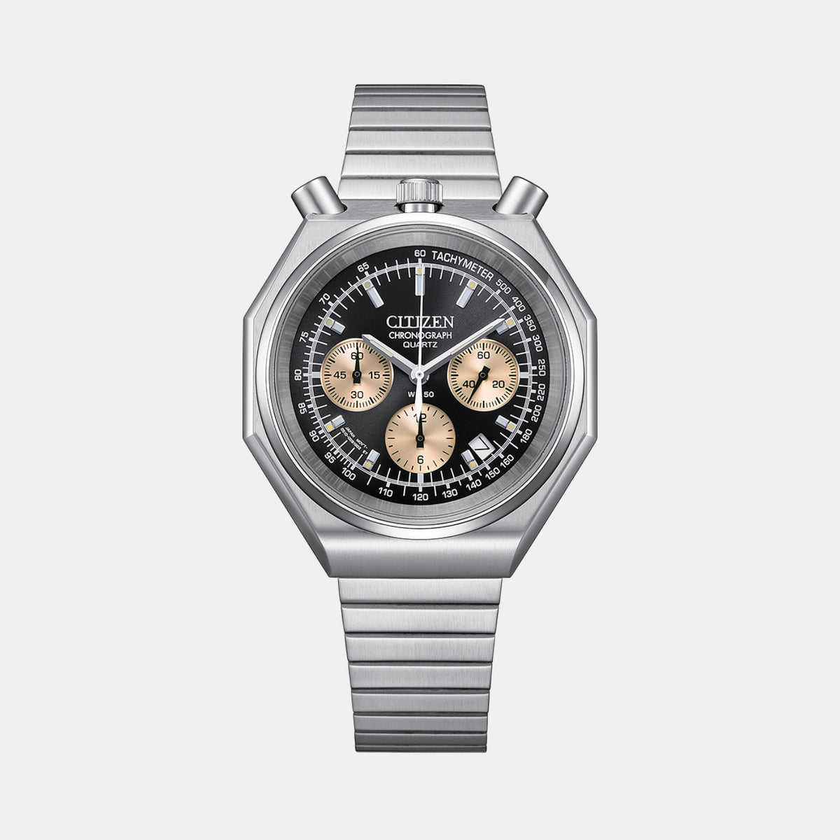 Tsuno Men Quartz Black Dial Chronograph Stainless Steel Watch AN3700-54E