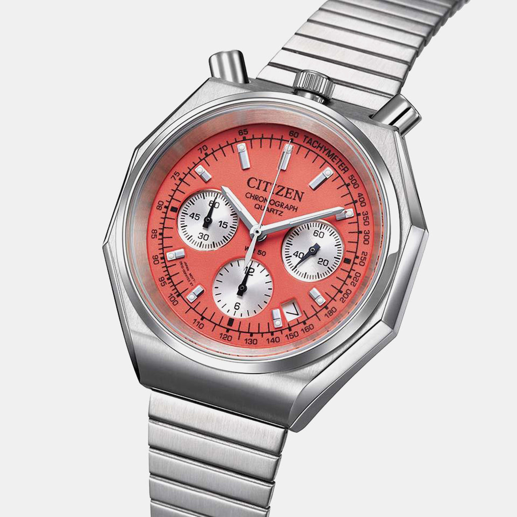 Tsuno Bullhead Men Quartz Pink Dial Chronograph Stainless Steel Watch AN3700-89Z