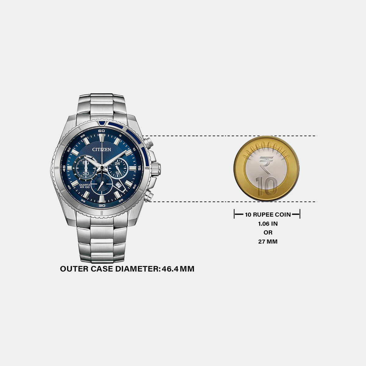 Men Quartz Blue Dial Chronograph Stainless Steel Watch AN8201-57L