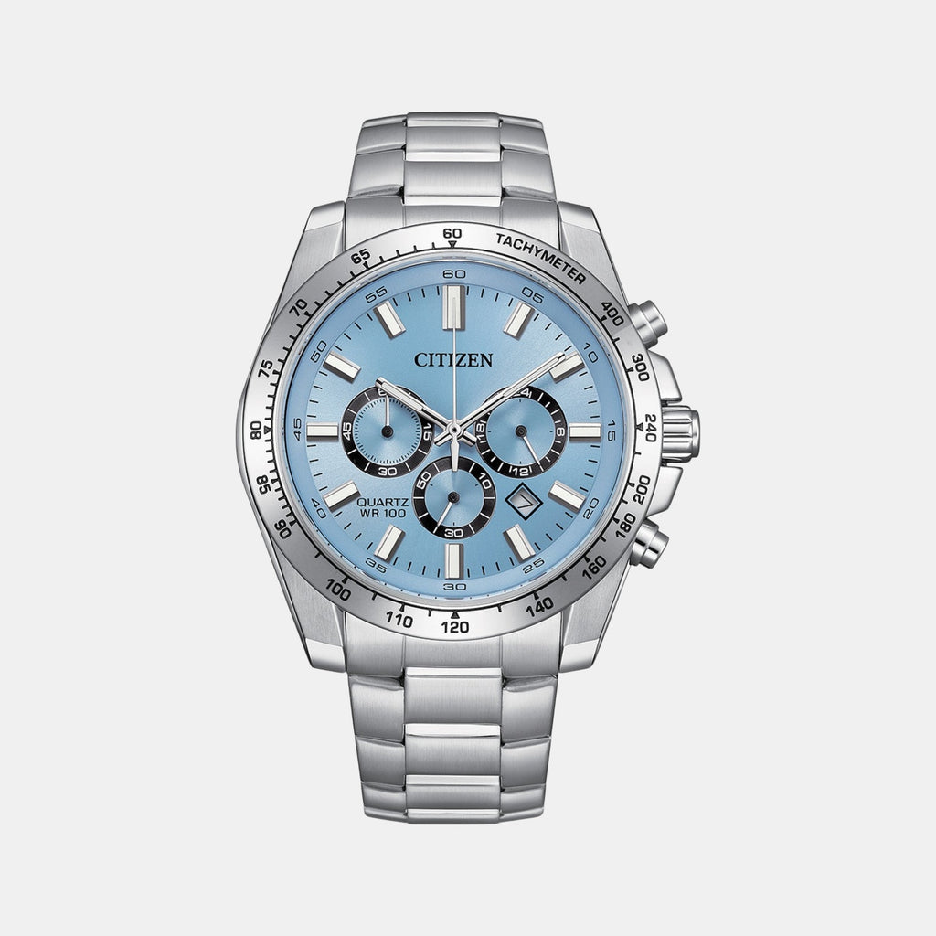 Men Quartz Light Blue Dial Chronograph Stainless Steel Watch AN8230-59L