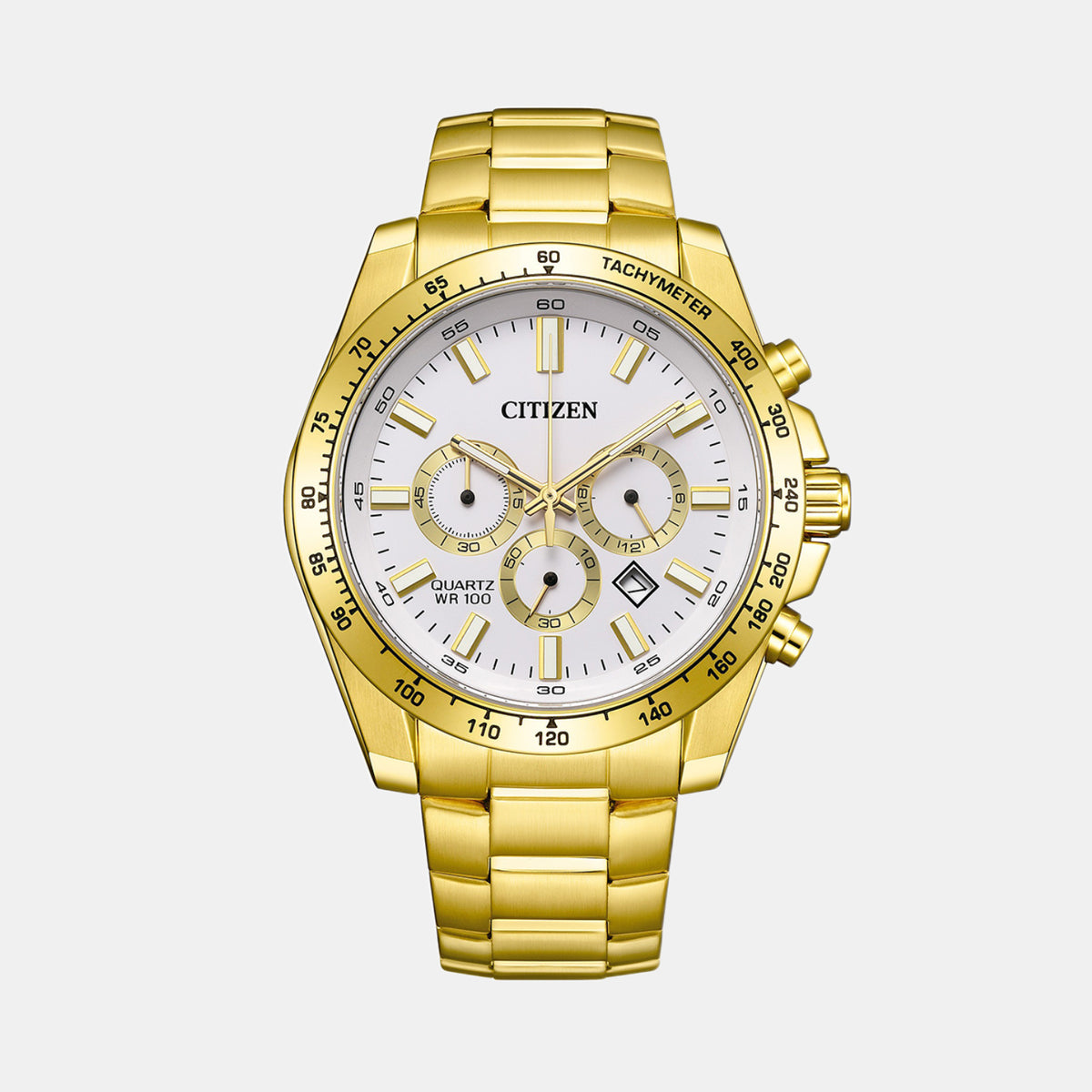 Men Quartz White Dial Chronograph Stainless Steel Watch AN8232-53A