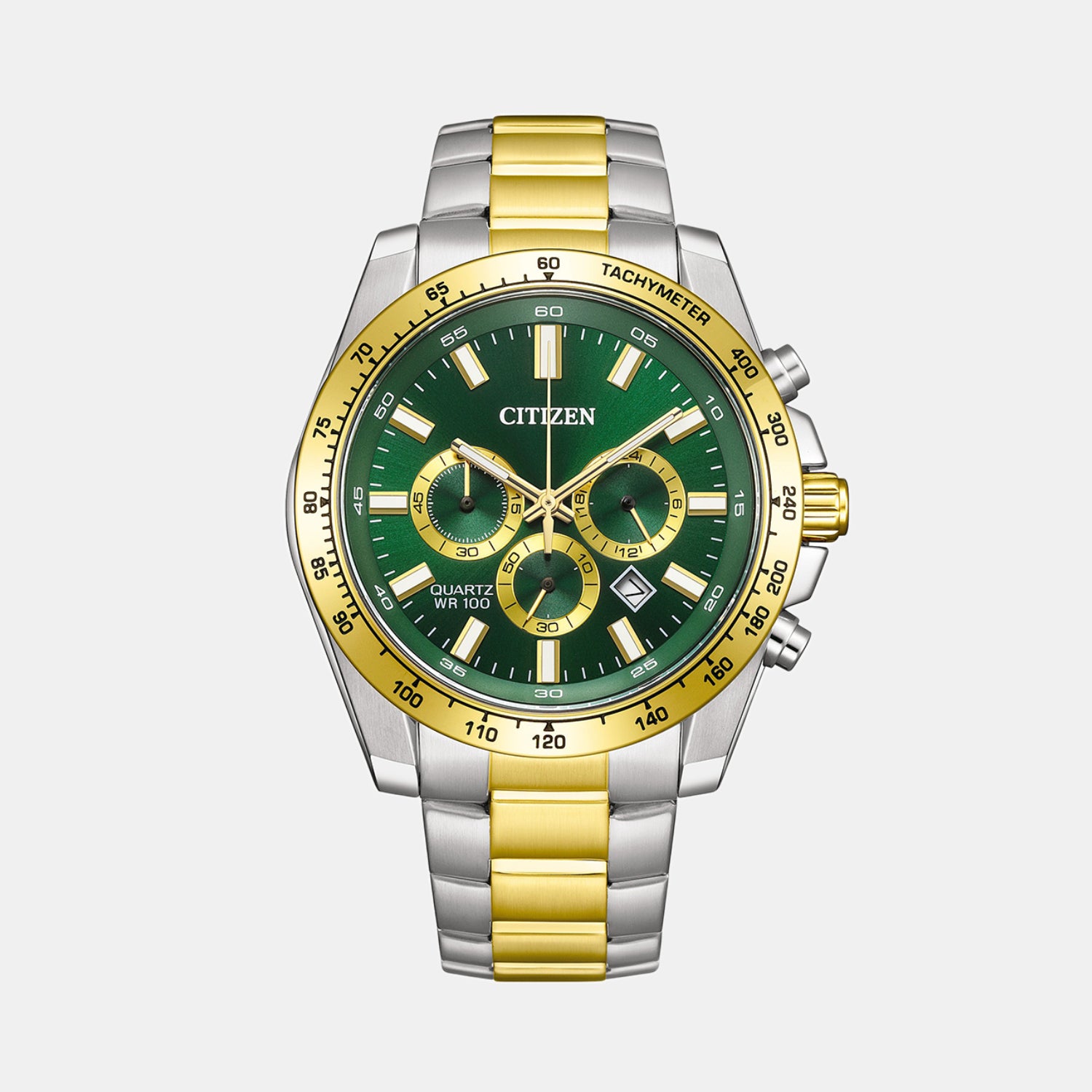 Men Quartz Green Dial Chronograph Stainless Steel Watch AN8234-58X