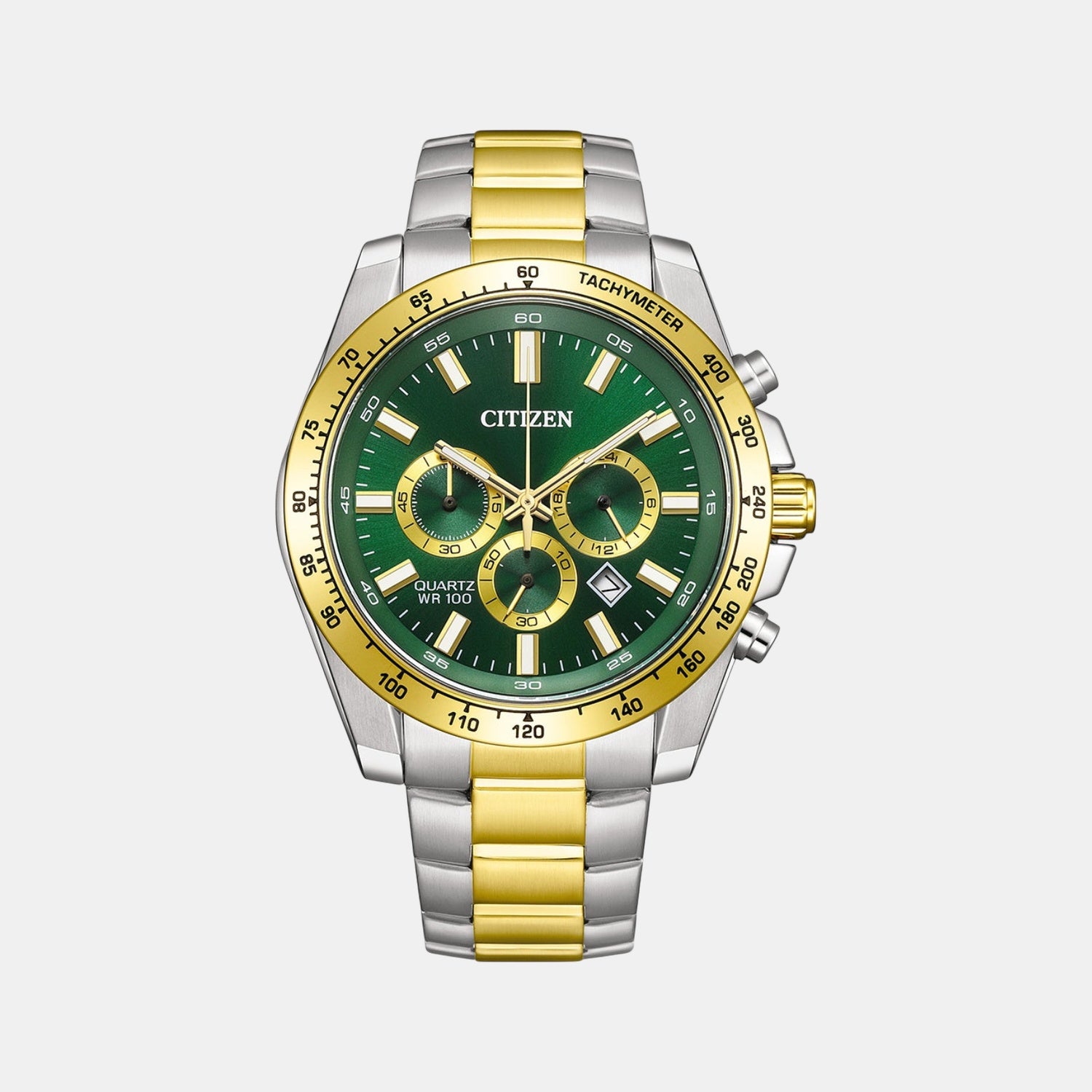 Men Quartz Green Dial Chronograph Stainless Steel Watch AN8234-58X