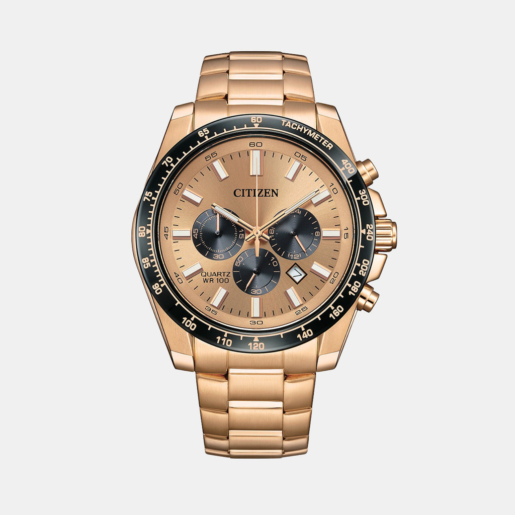Men Quartz Rose Gold Dial Chronograph Stainless Steel Watch AN8236-52P