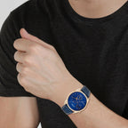 Dual Time Men Quartz Blue Dial Chronograph Leather Watch AO3033-00L