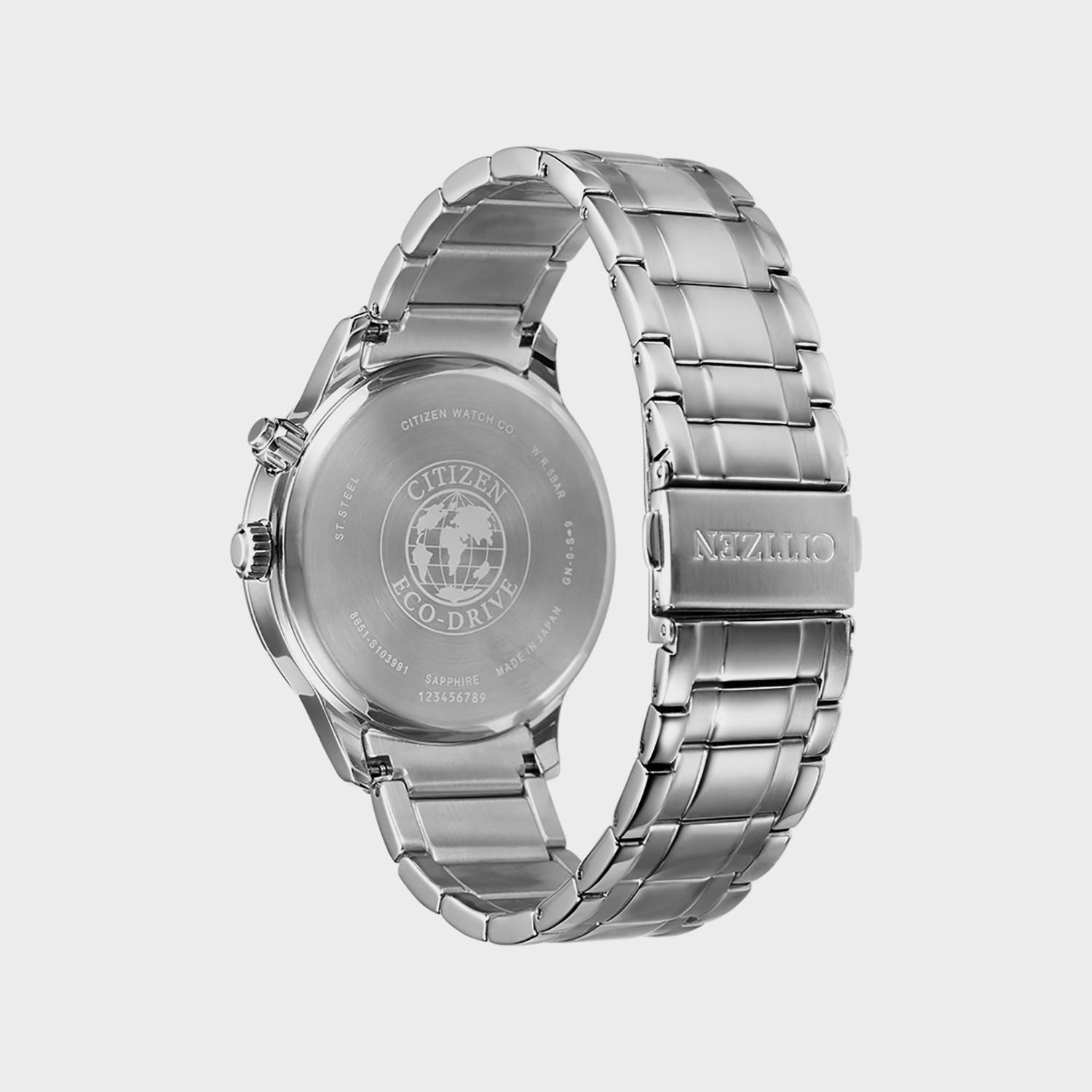 Men Quartz Eco-Drive Black Dial Chronograph Stainless Steel Watch AP1050-81E