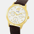 Fashion Men Quartz Silver Dial Multi-Function Leather Watch AP6718X1