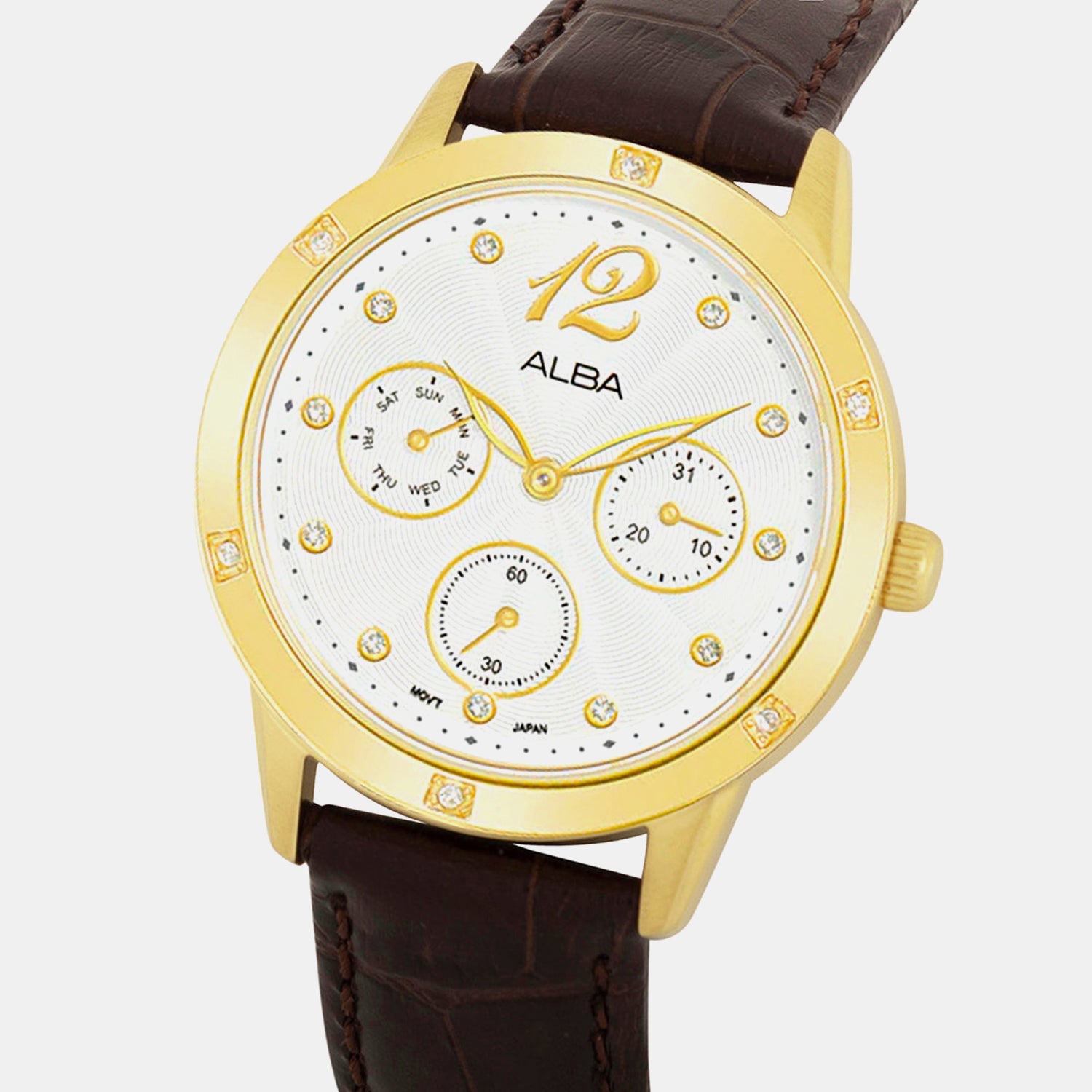 Fashion Men Quartz Silver Dial Multi-Function Leather Watch AP6718X1