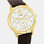 Fashion Men Quartz Silver Dial Multi-Function Leather Watch AP6718X1