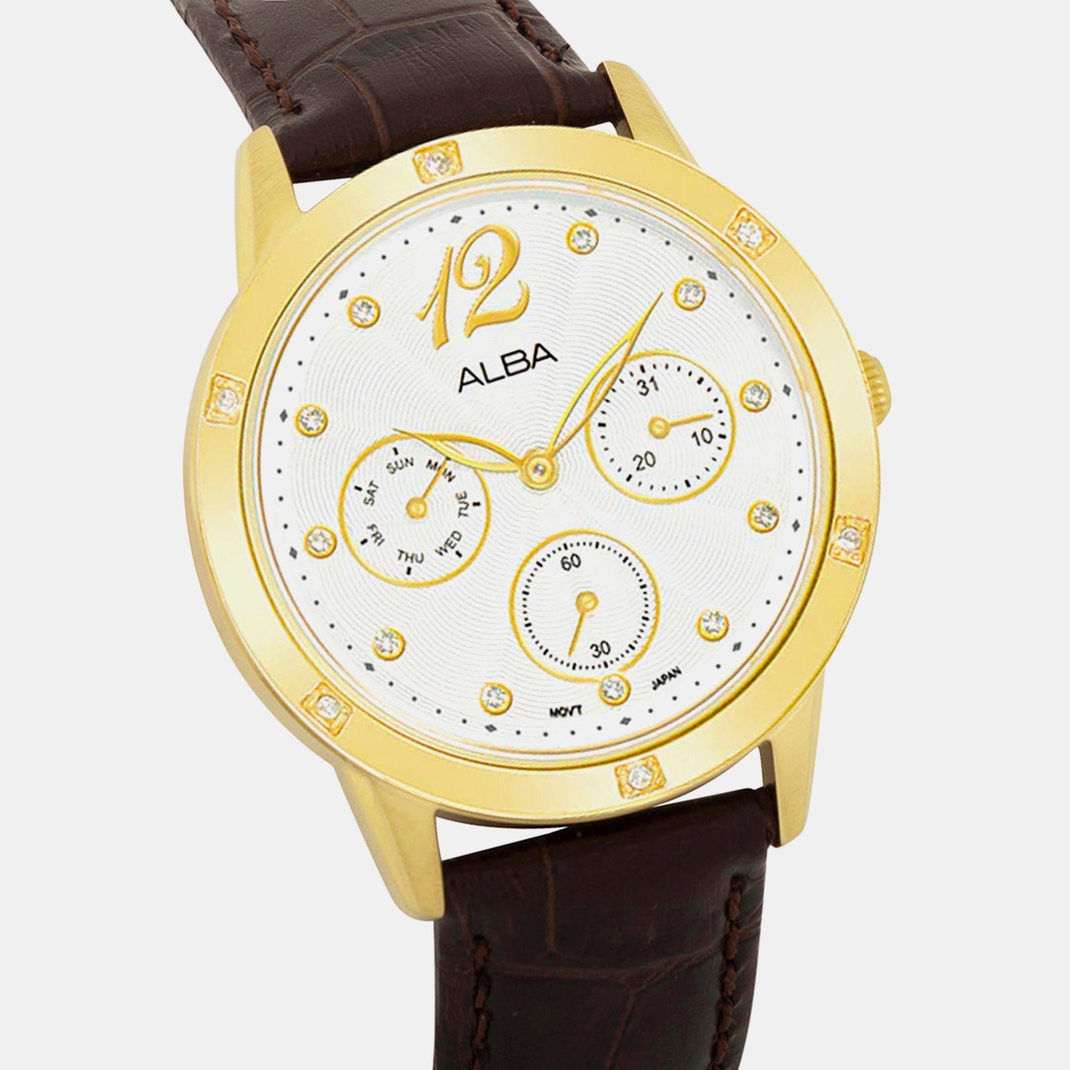 Fashion Men Quartz Silver Dial Multi-Function Leather Watch AP6718X1