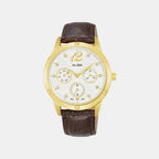 Fashion Men Quartz Silver Dial Multi-Function Leather Watch AP6718X1