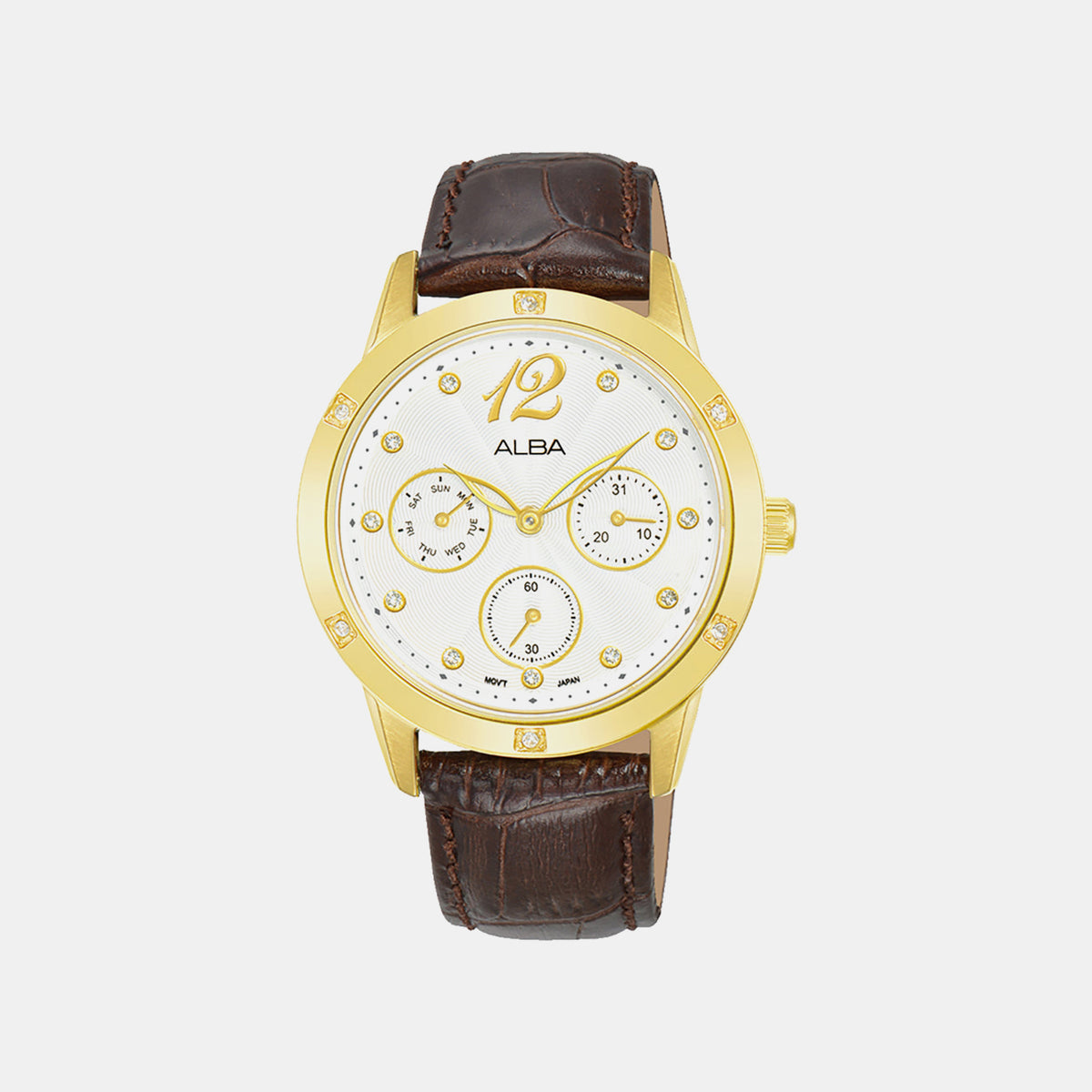 Fashion Women Quartz Silver Dial Multi-Function Leather Watch AP6718X1