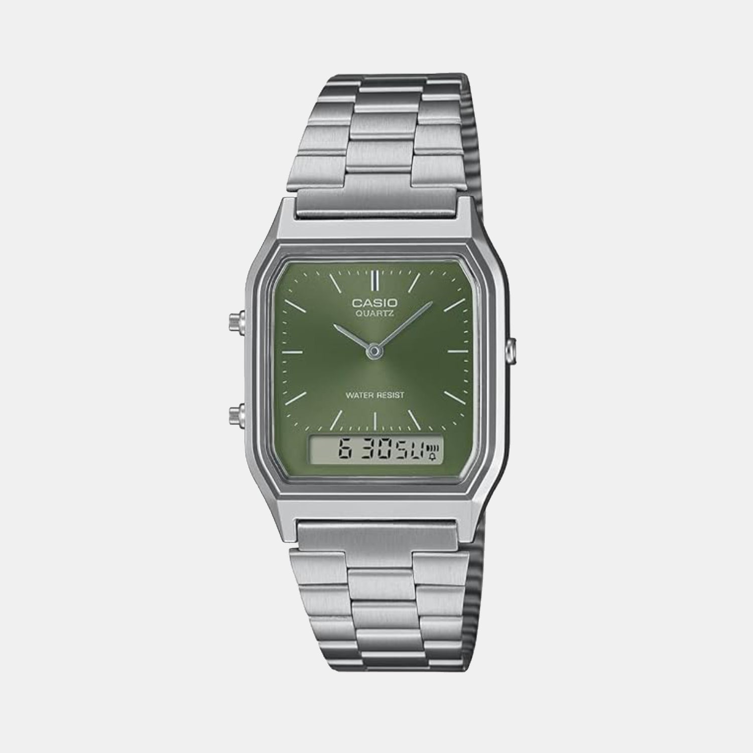 Vintage Unisex Quartz Green Dial Analog Stainless Steel Watch AD278