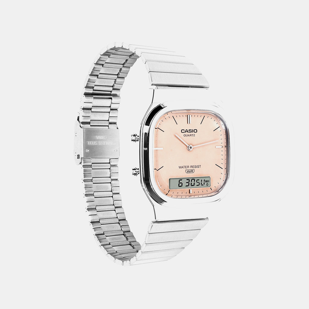 Vintage Unisex Quartz Orange Dial Analog-Digital Stainless Steel Watch D430