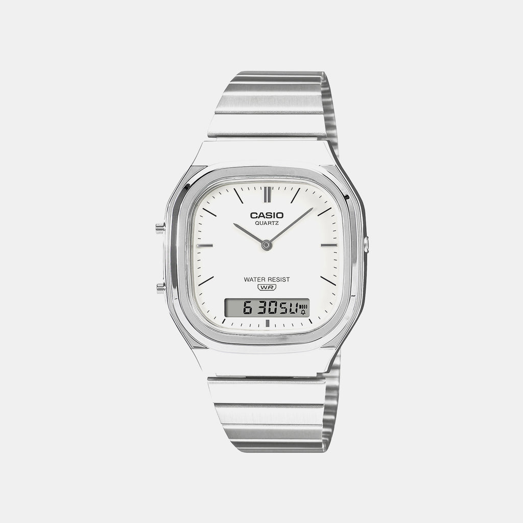 Vintage Unisex Quartz White Dial Analog-Digital Stainless Steel Watch D431