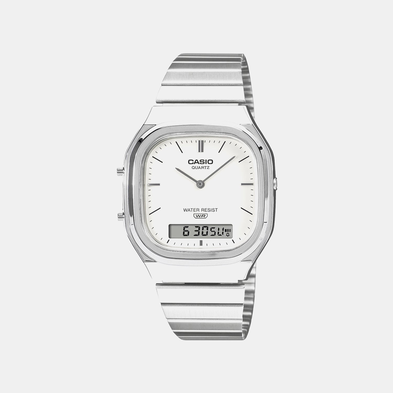 Vintage Unisex Quartz White Dial Analog-Digital Stainless Steel Watch D431