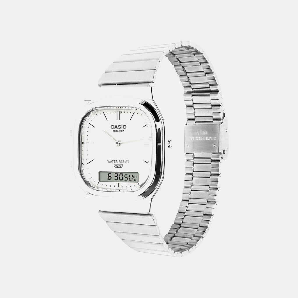 Vintage Unisex Quartz White Dial Analog-Digital Stainless Steel Watch D431