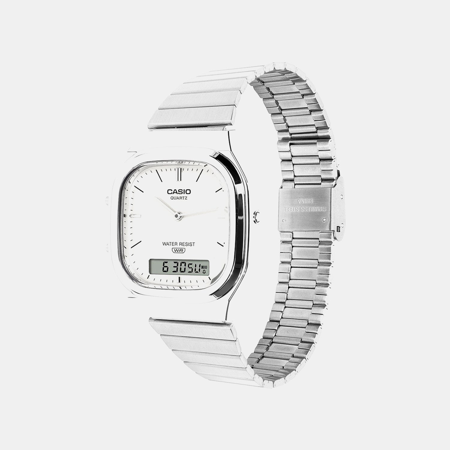 Vintage Unisex Quartz White Dial Analog-Digital Stainless Steel Watch D431