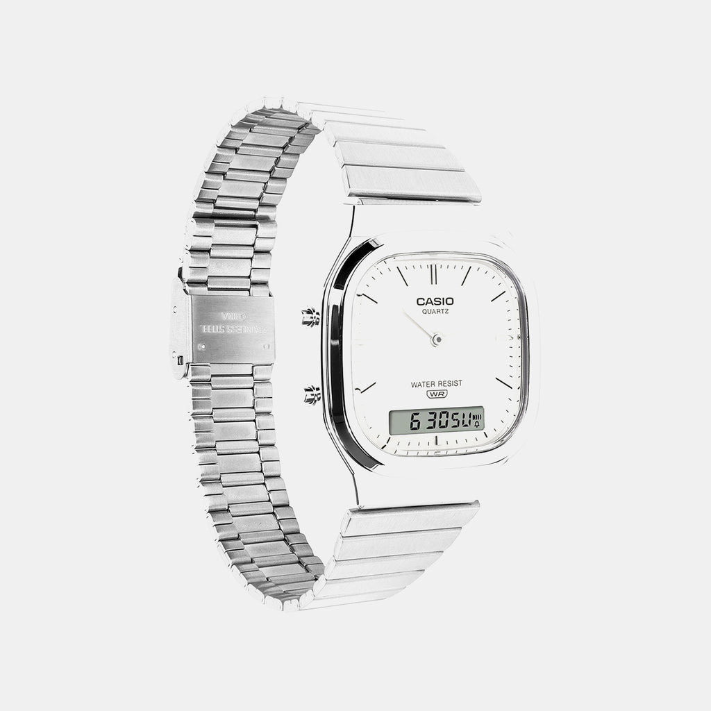 Vintage Unisex Quartz White Dial Analog-Digital Stainless Steel Watch D431