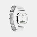 Vintage Unisex Quartz White Dial Analog-Digital Stainless Steel Watch D431