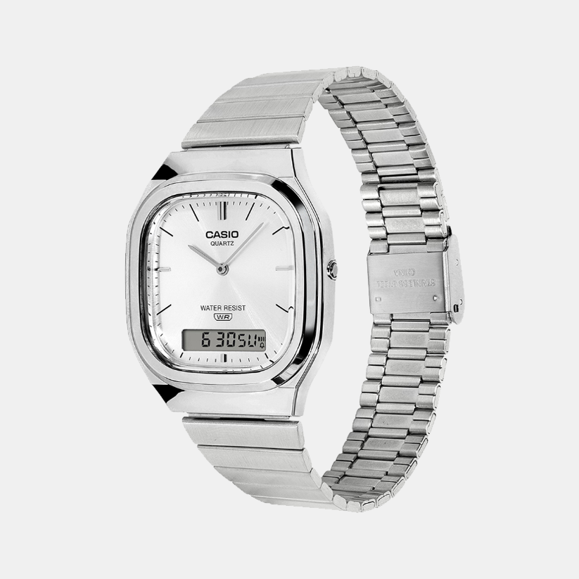 Vintage Unisex Quartz White Dial Analog-Digital Stainless Steel Watch AQ-240E-7ADF D420