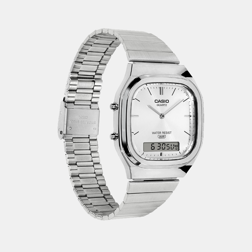 Vintage Unisex Quartz White Dial Analog-Digital Stainless Steel Watch AQ-240E-7ADF D420
