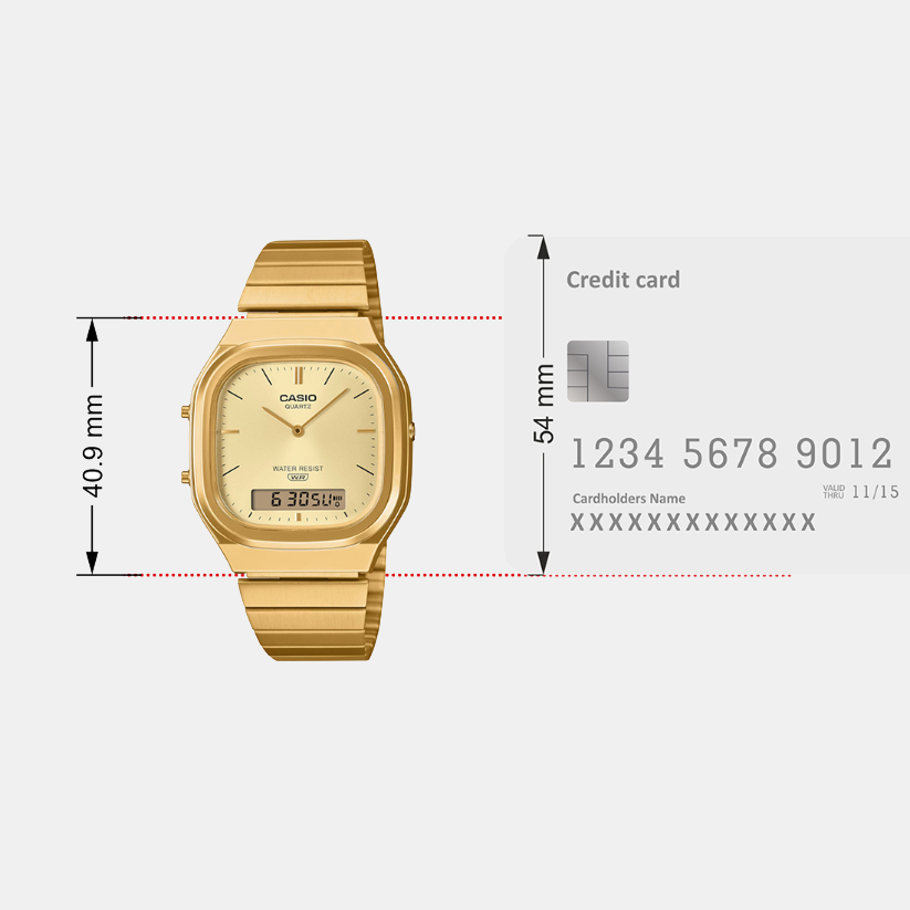 Vintage Unisex Quartz Gold Dial Analog-Digital Stainless Steel Watch AQ-240EG-9ADF D421