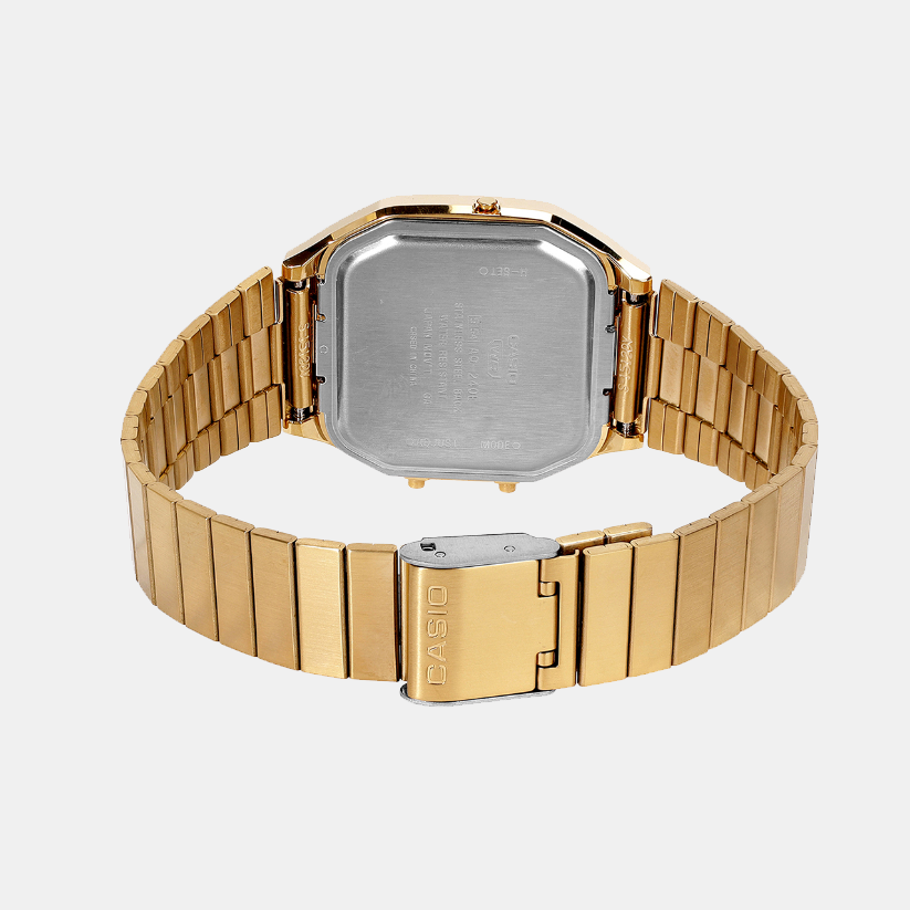 Vintage Unisex Quartz Gold Dial Analog-Digital Stainless Steel Watch D421