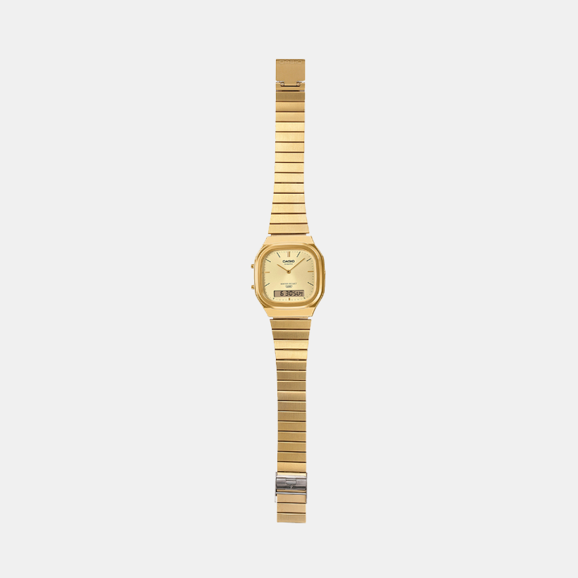 Vintage Unisex Quartz Gold Dial Analog-Digital Stainless Steel Watch D421