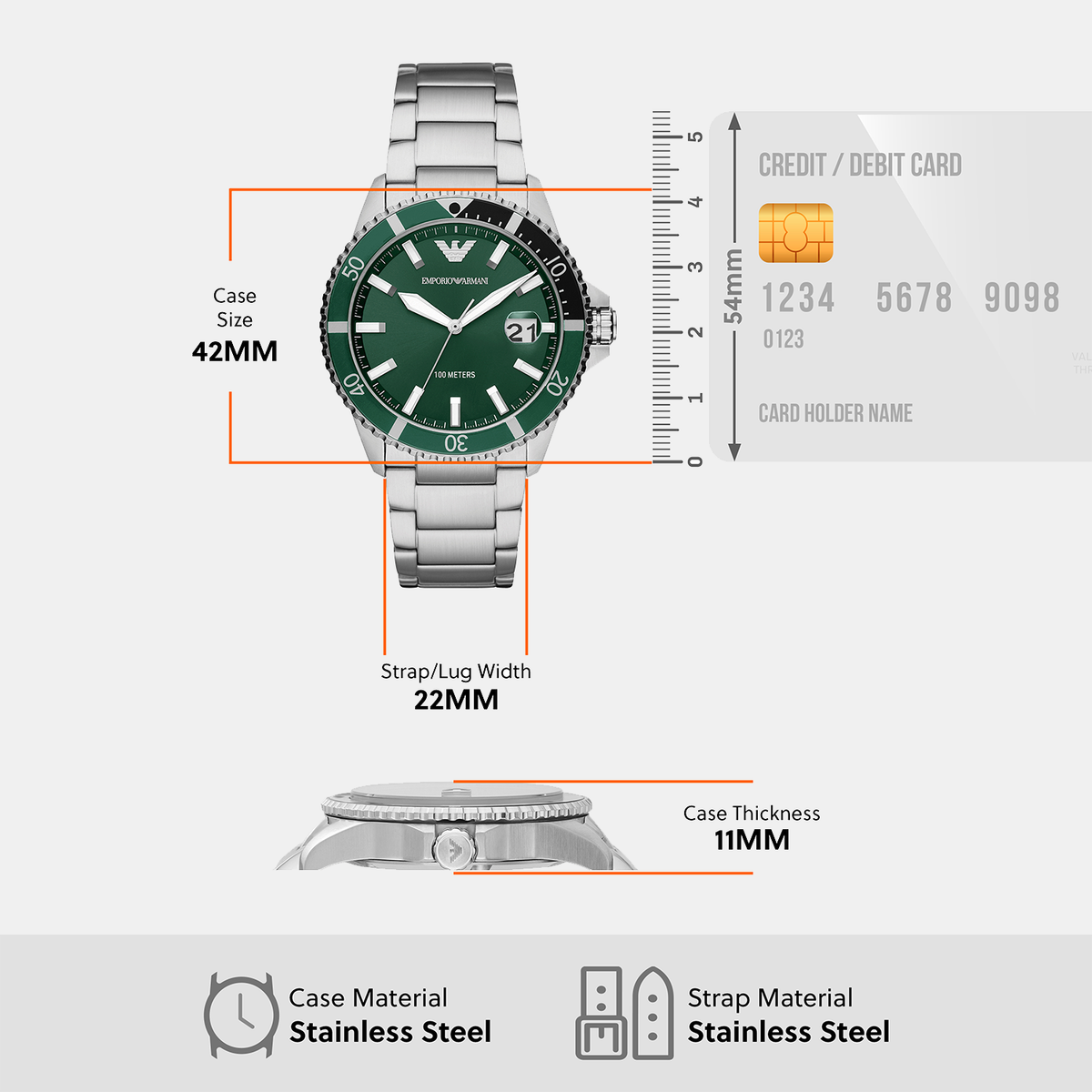 World Explorer Men Quartz Green Dial Analog Stainless Steel Watch AR11338