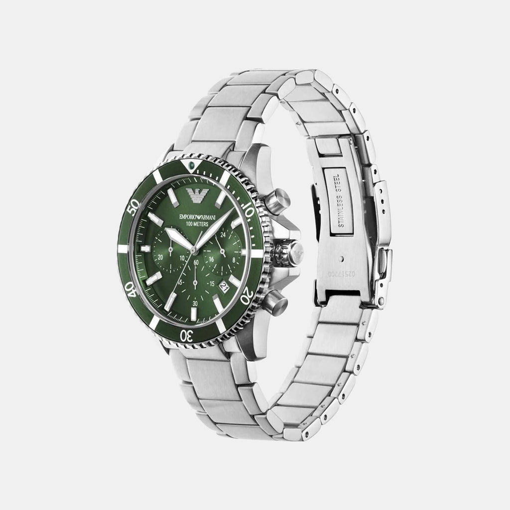 World Explorer Men Quartz Green Dial Chronograph Stainless Steel Watch AR11500