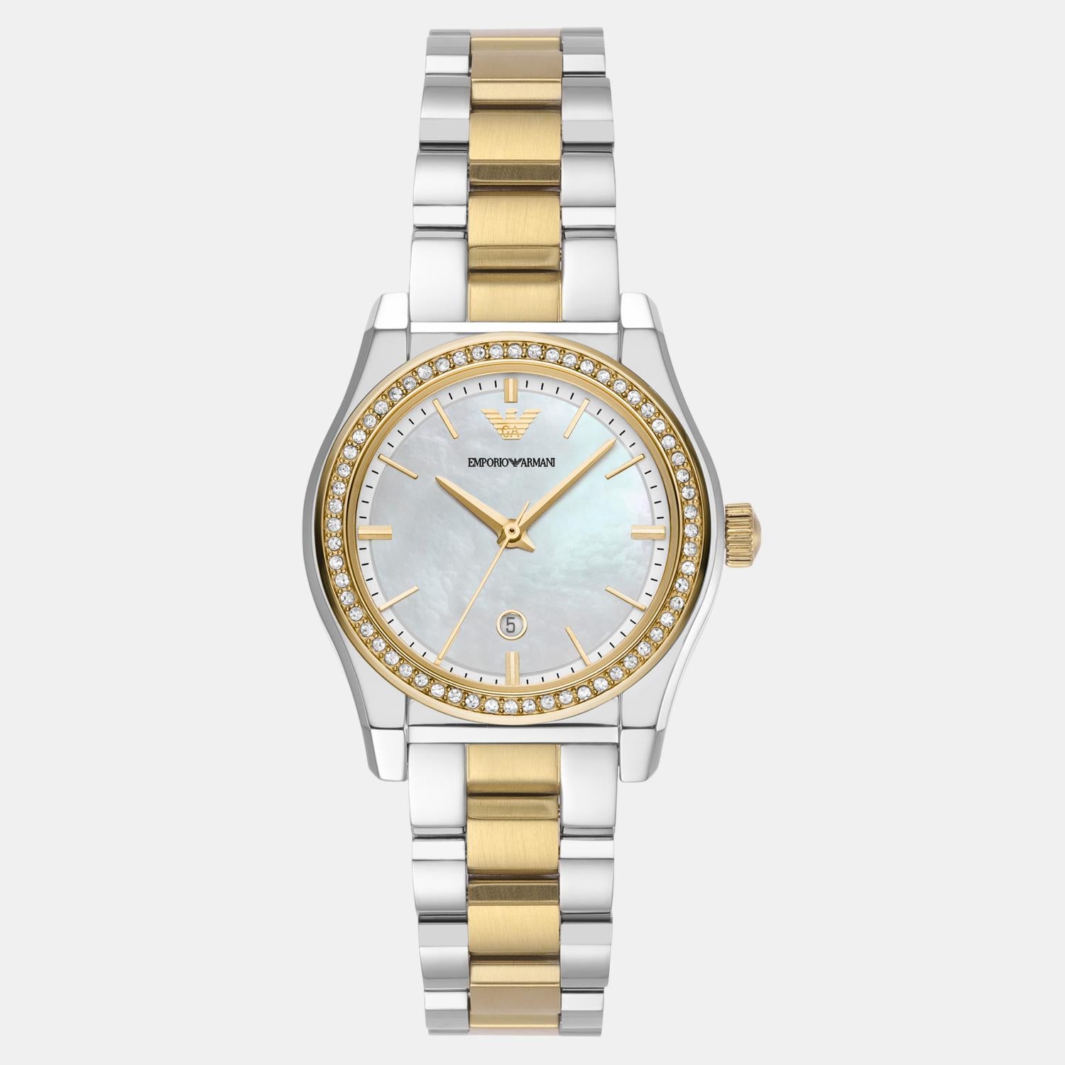 Women Quartz Mother Of Pearl Dial Analog Stainless Steel Watch AR11559