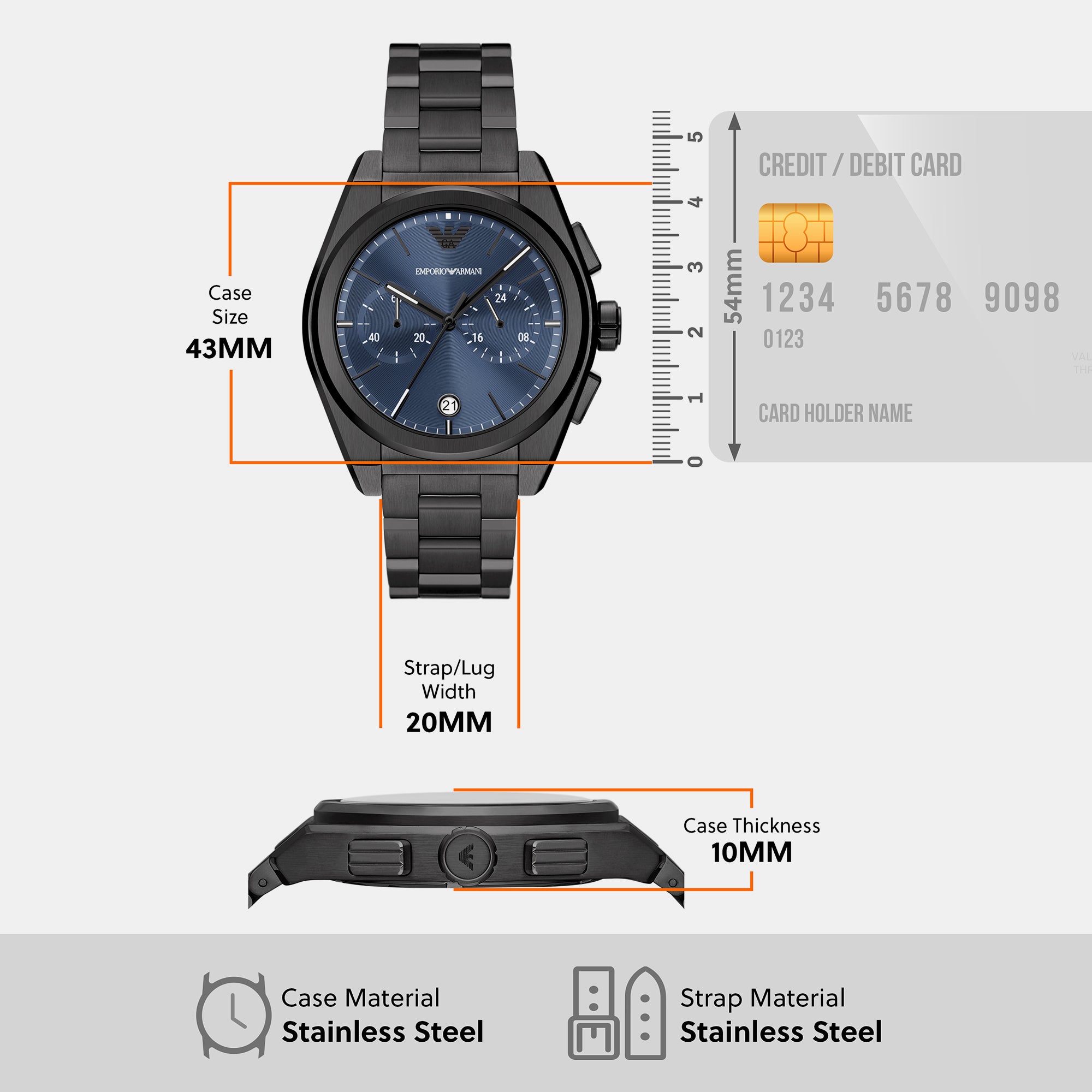 Emporio Armani 43 mm Grey Quartz watch