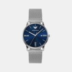 Minimalist Men Quartz Blue Dial Analog Stainless Steel Watch AR11571