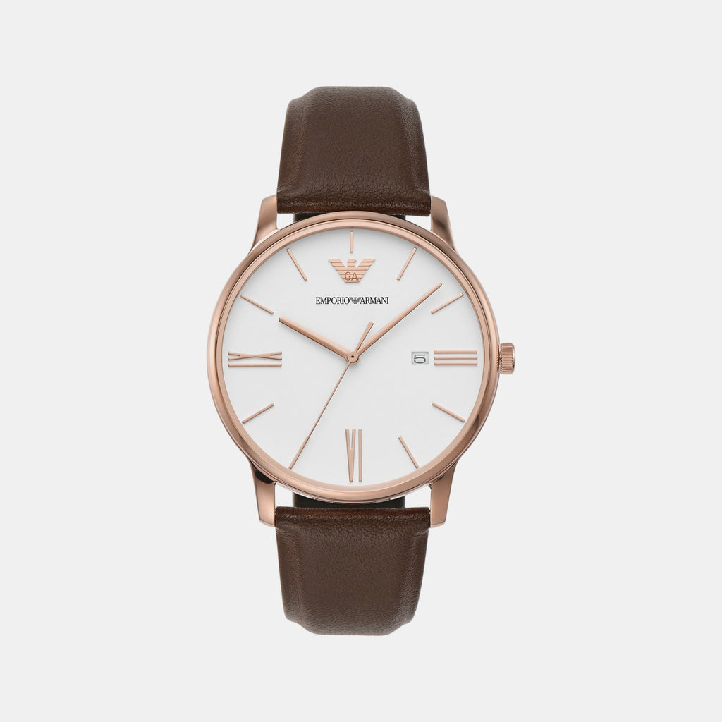 Minimalist Men Quartz White Dial Analog Leather Watch AR11572