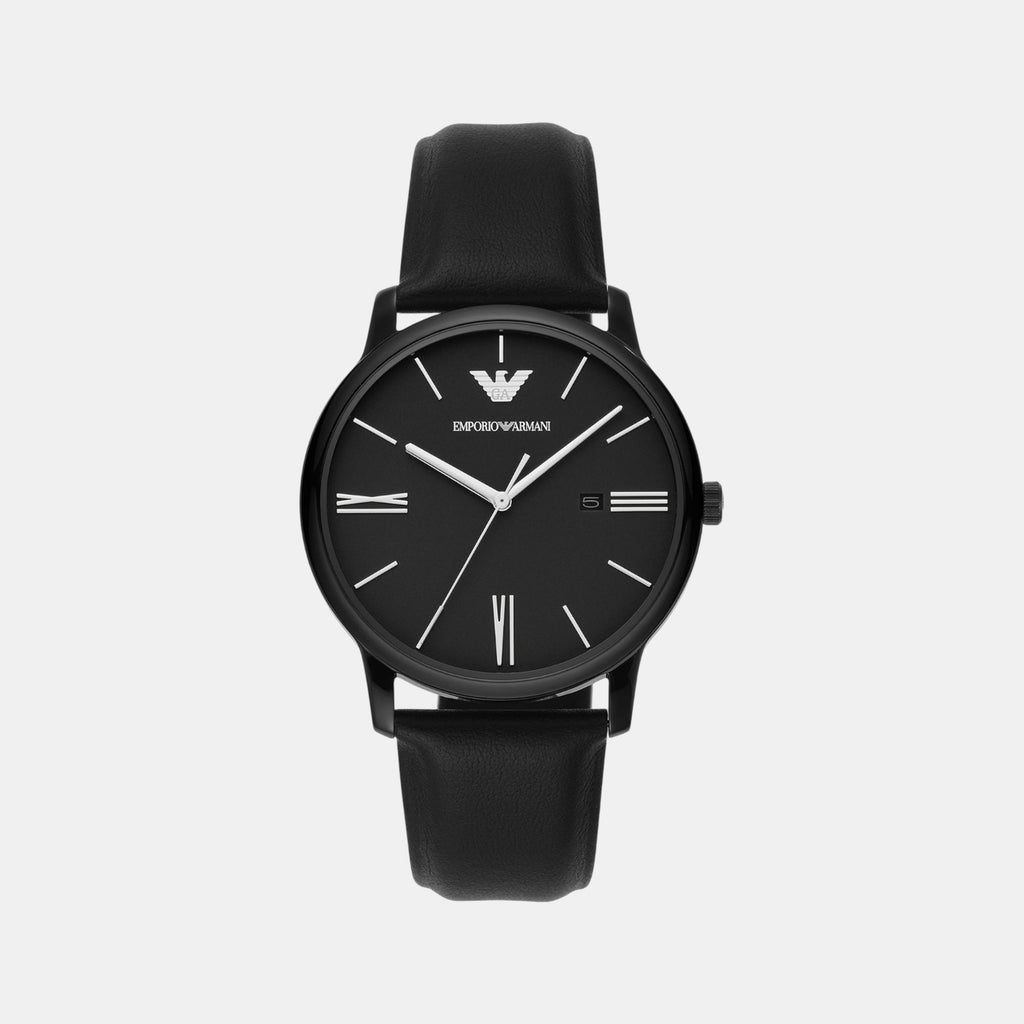 Minimalist Men Quartz Black Dial Analog Leather Watch AR11573