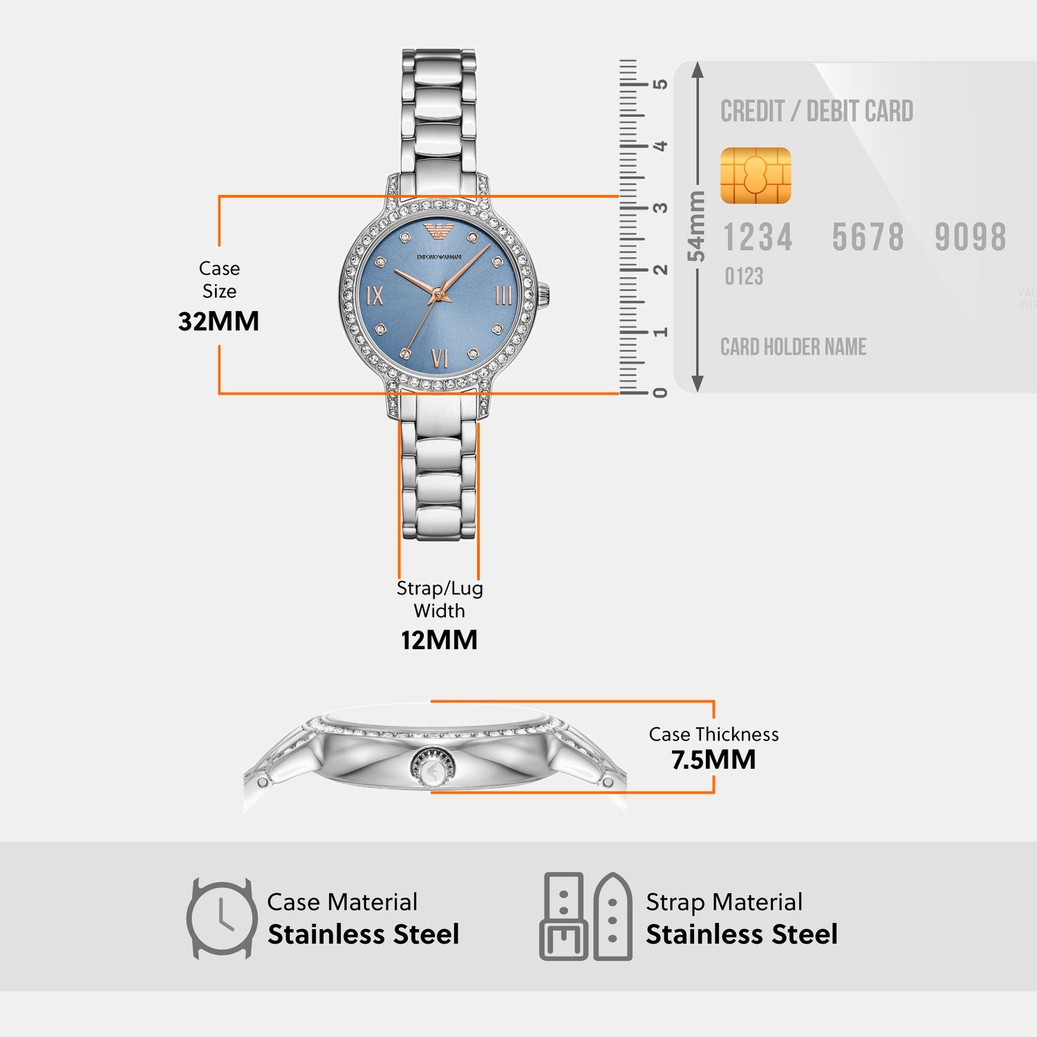 Women Quartz Blue Dial Analog Stainless Steel Watch AR11585