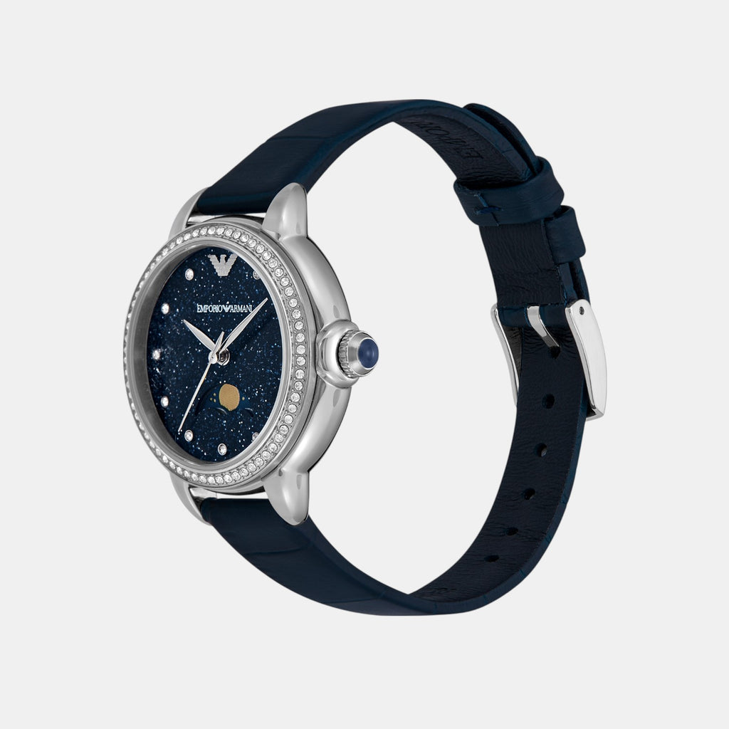 Women Quartz Blue Dial Analog Leather Watch AR11629