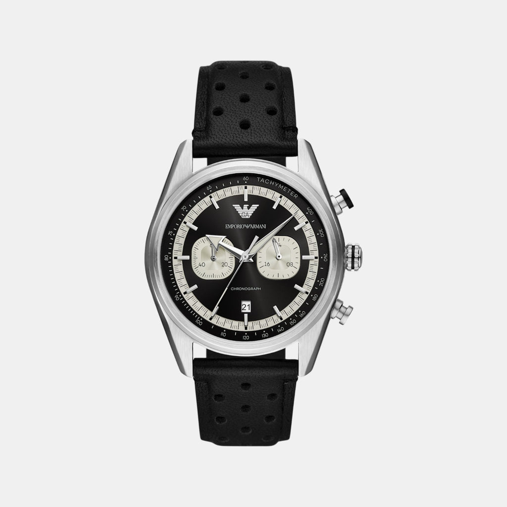 Men Quartz Black Dial Chronograph Leather Watch AR11635